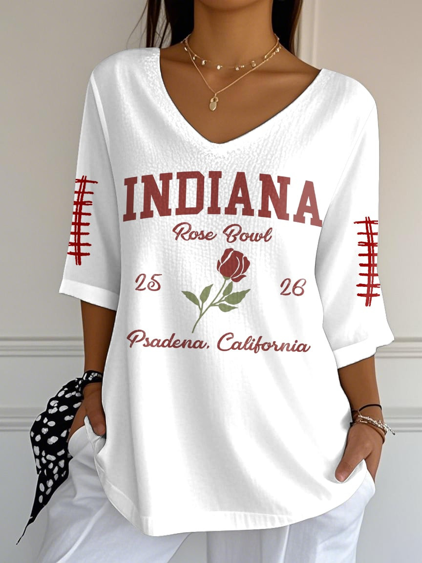 Indiana Hoosiers Rose Bowl 25 26 V-Neck Long Sleeve Shirt Indiana Hoosiers Merch Football Gear