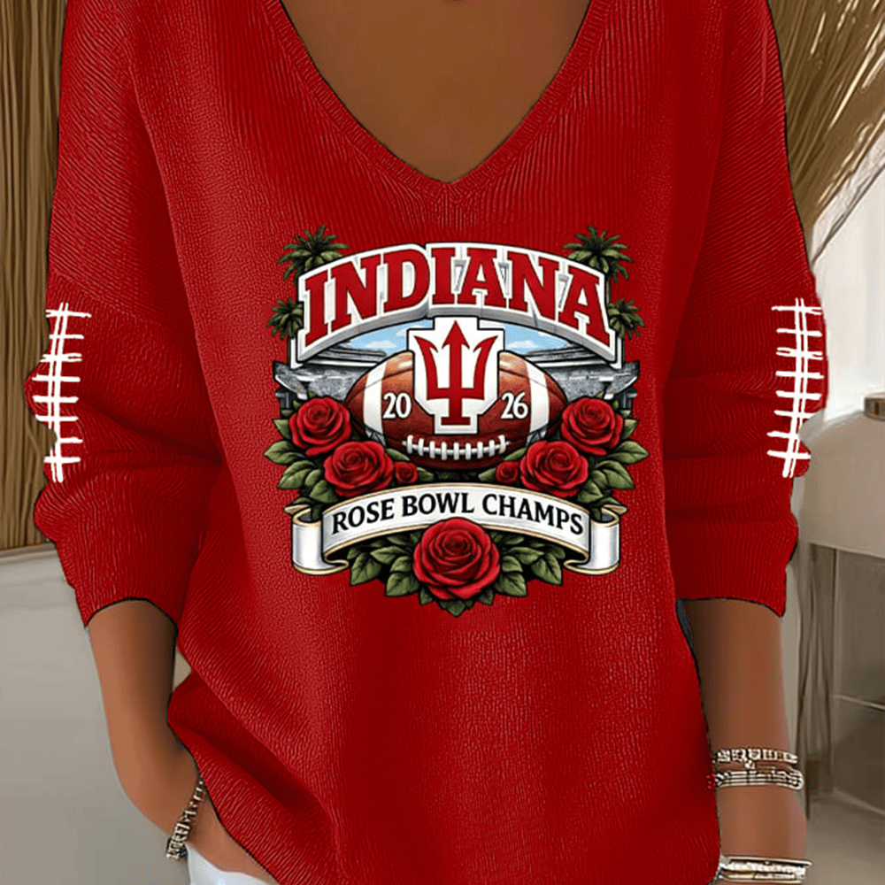 Indiana Hoosiers Rose Bowl V-Neck Long Sleeve Shirt Game Day Merchandise