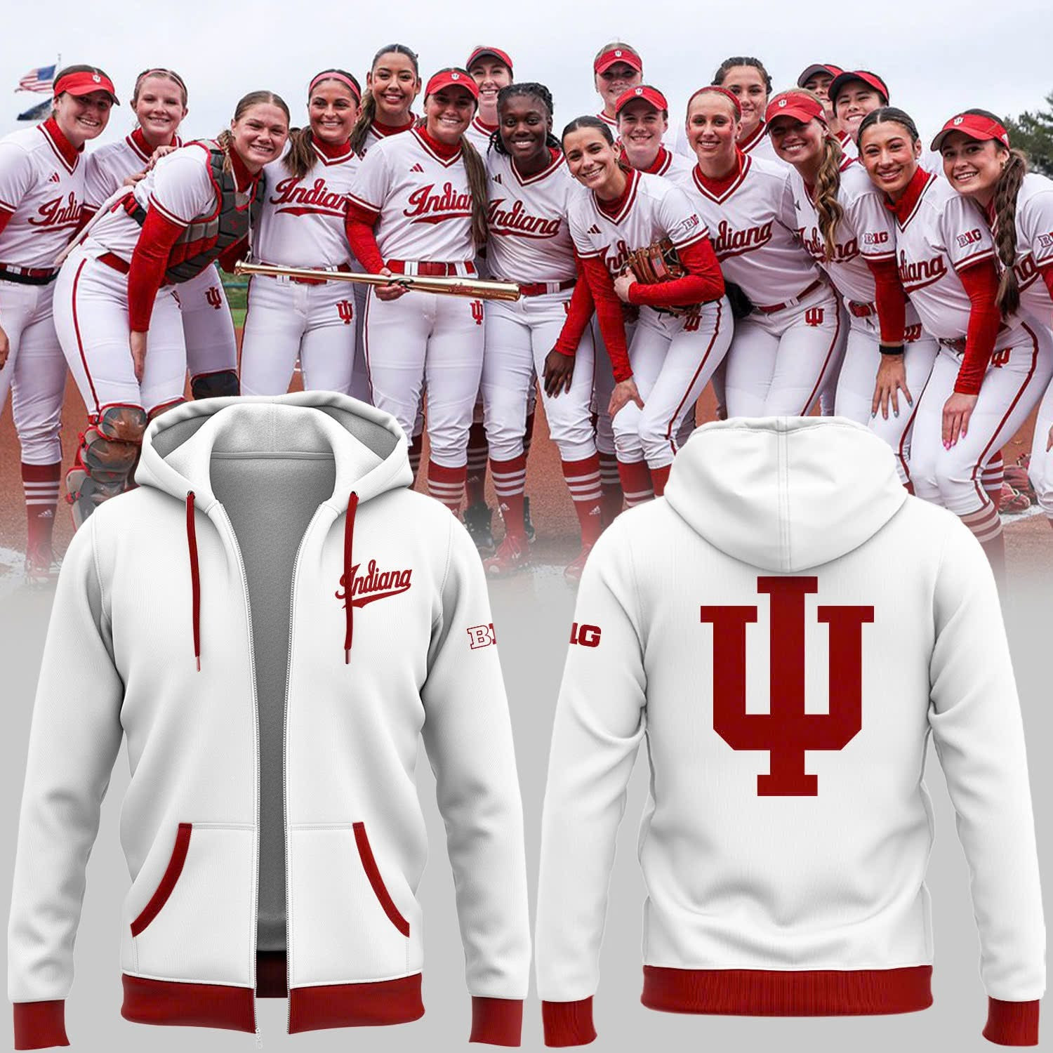Indiana Hoosiers Softball Zip Hoodie 2025 New Uniform Merch Apparel Gift Ideas