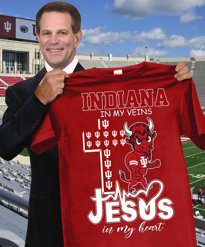 Indiana In My Veins Jesus In My Heart Faith T-Shirt Indiana Hoosiers Bleed Crimson Mascot