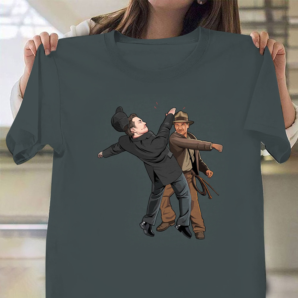 Indiana Jones Punching Elon Musk T-Shirt Funny The Punching Nazis Fascist Shirt
