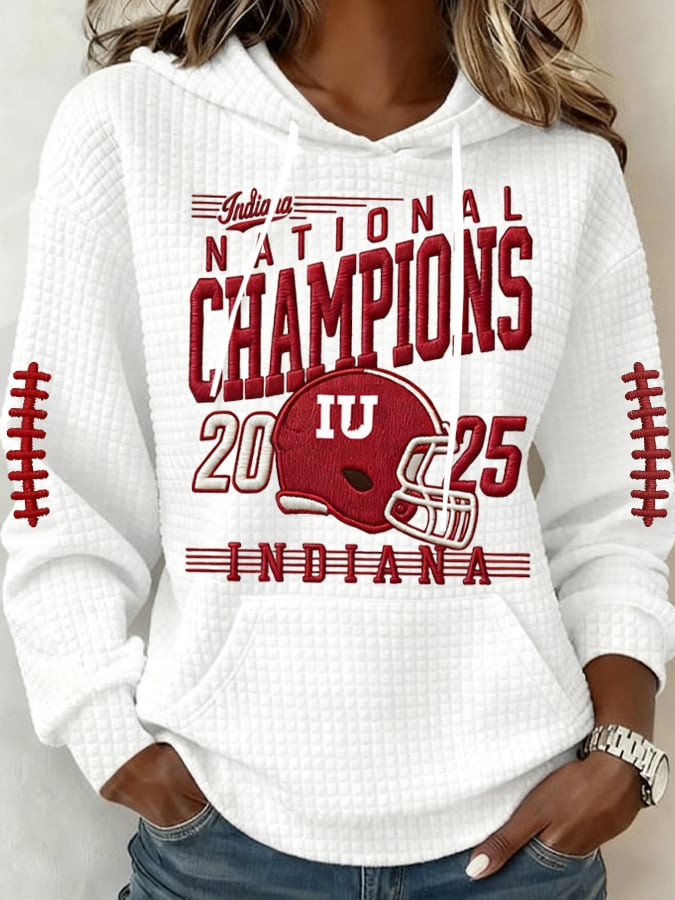 Indiana National Champions Waffle Hoodie Indiana Football Game Day Clothing Gifts For Mom