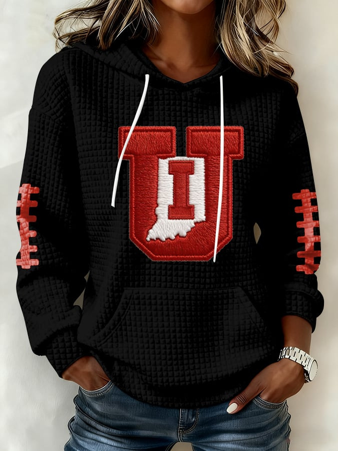 Indiana National Champions Waffle Hoodie Indiana Football Merch Game Day Women's Apparel