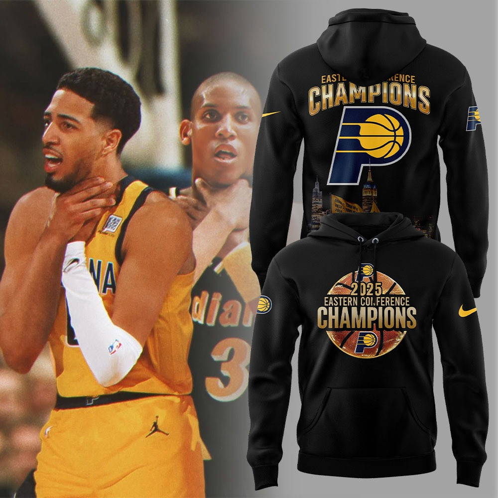 Indiana Pacers 2025 Eastern Conference Champions Black Hoodie Good Gifts For Basketball Fans