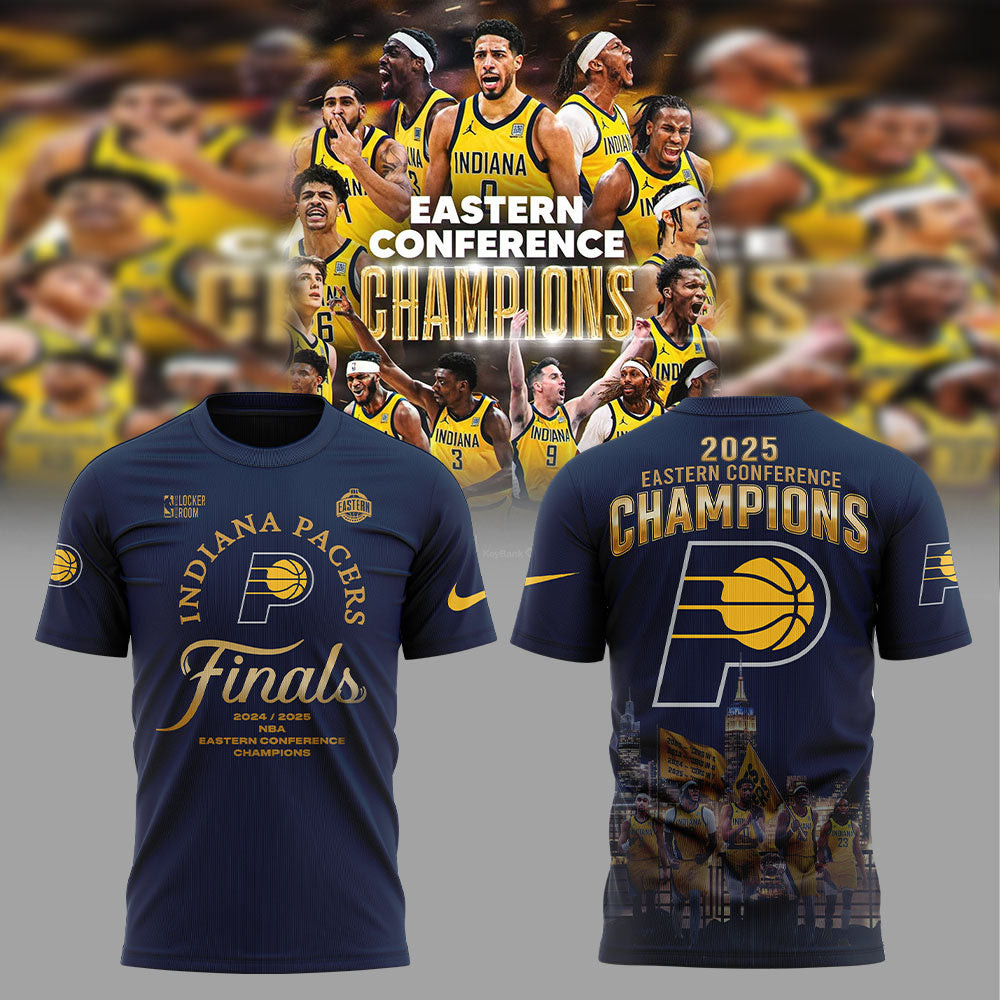 Indiana Pacers 2025 Eastern Conference Champions Blue T-Shirt Cool Gifts For Basketball Fans
