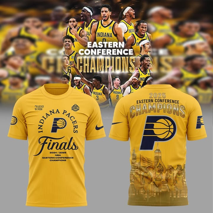 Indiana Pacers 2025 Eastern Conference Champions T-Shirt Yellow Gold NBA Finals Merch