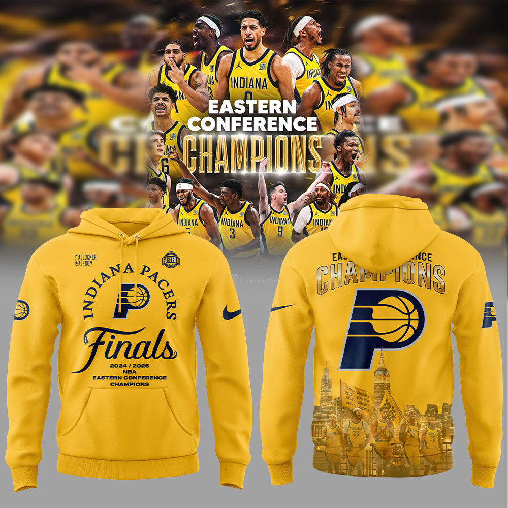 Indiana Pacers 2025 Eastern Conference Champions Yellow Hoodie Cool Gifts For Basketball Fans