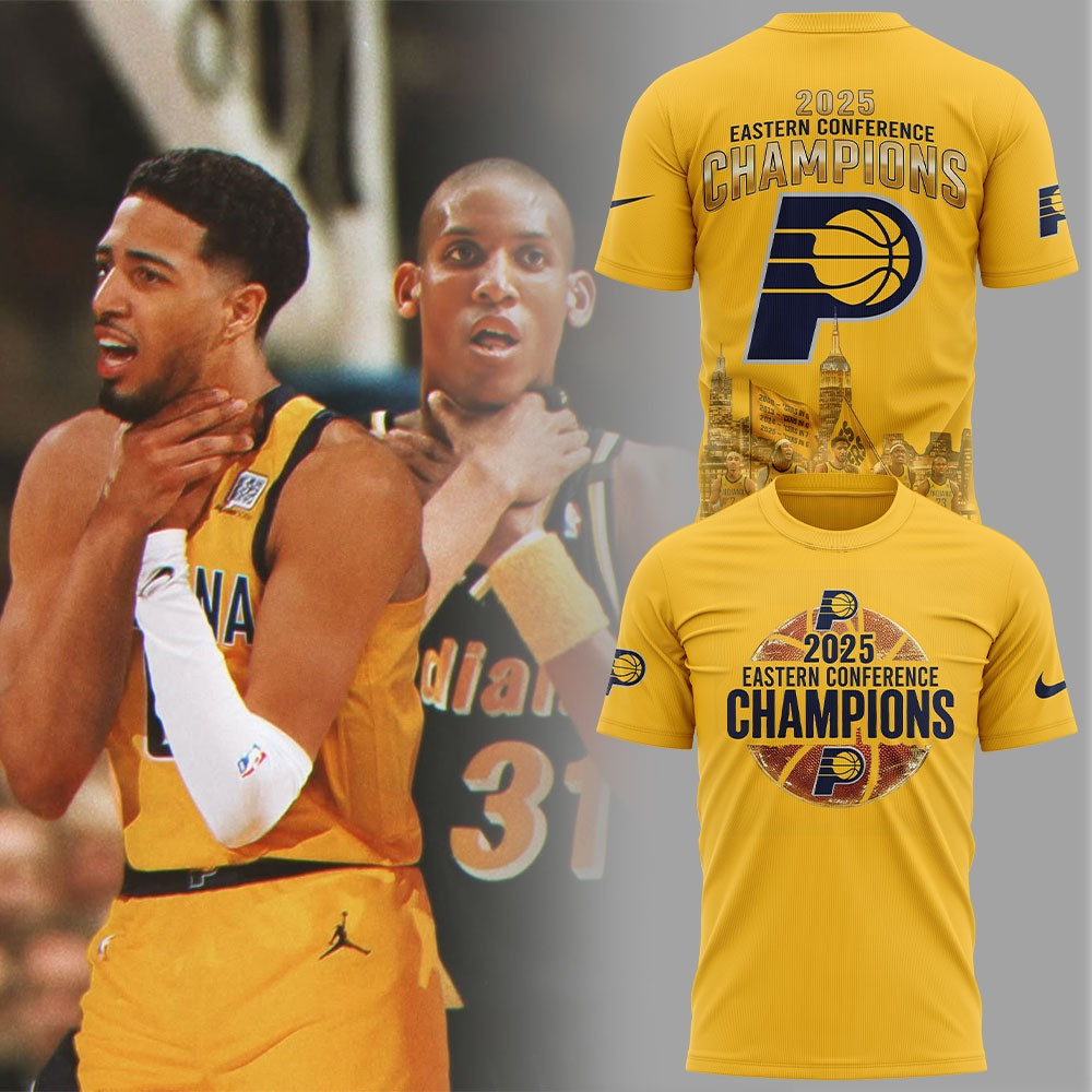 Indiana Pacers 2025 Eastern Conference Champions Yellow T-Shirt Cool Gifts For Basketball Fans