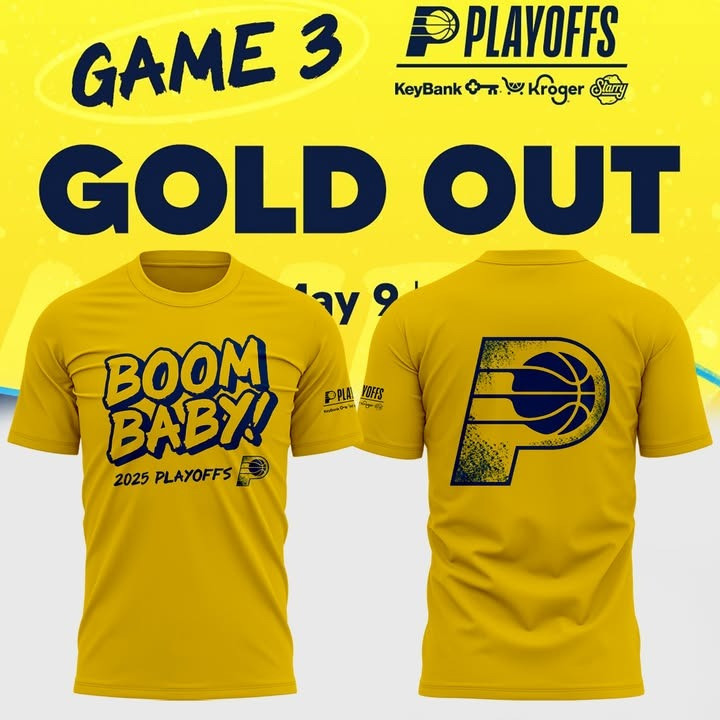 Indiana Pacers 2025 Playoffs Boom Baby T-Shirt Yellow Indiana Pacers Basketball Fan Merch