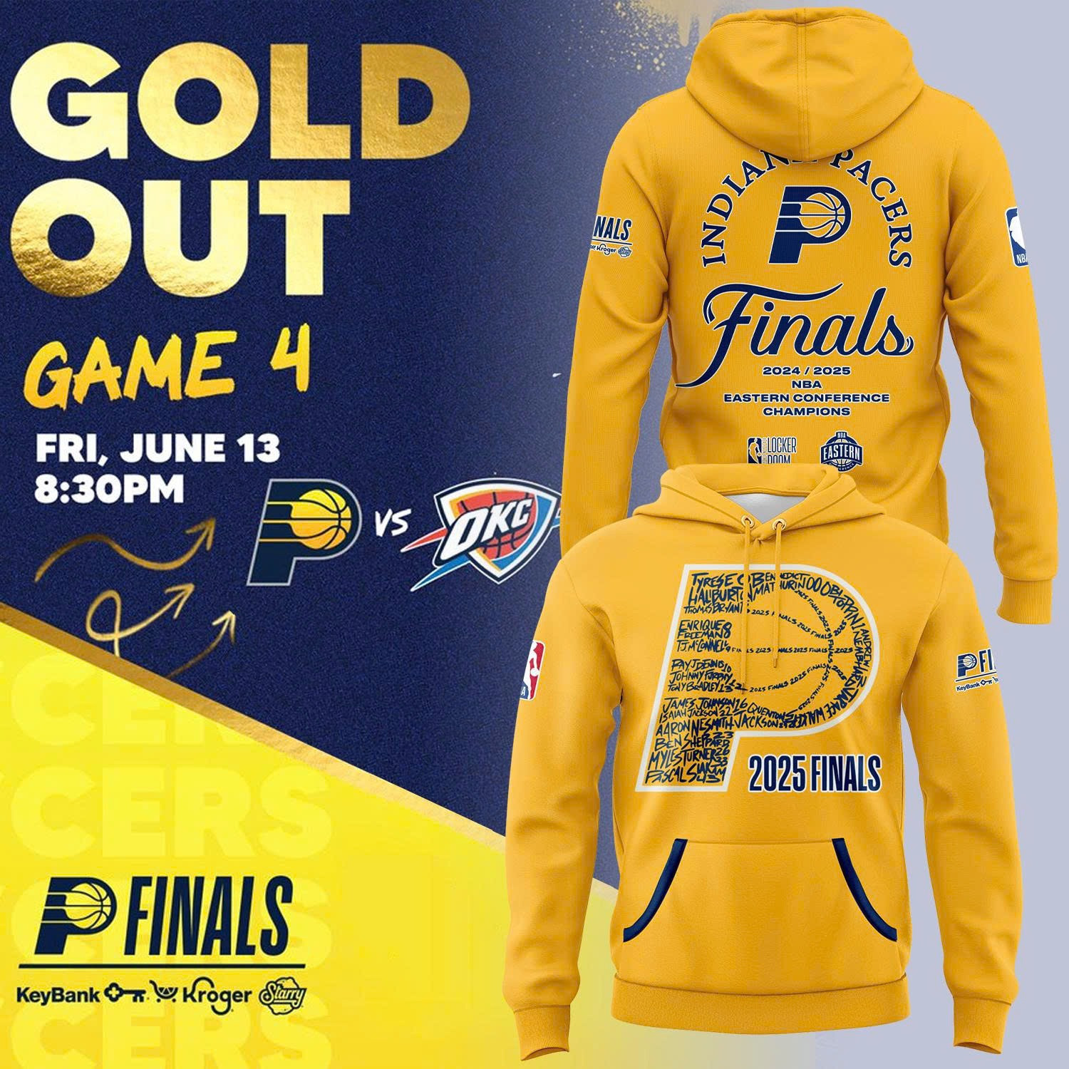 Indiana Pacers Eastern Conference Champions 2025 Hoodie Yellow NBA Merch Gifts For True Fans