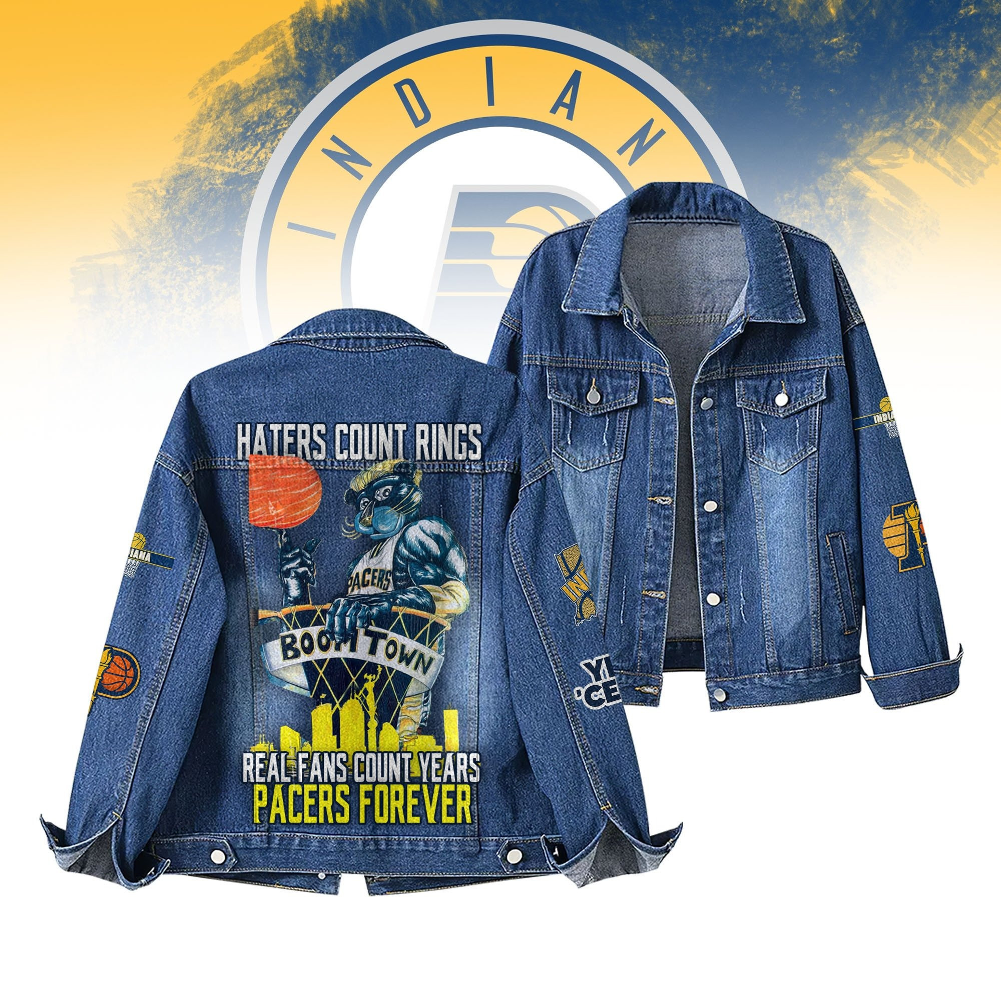 Indiana Pacers Forever Denim Jacket Real Fans Count Years Gift For NBA Basketball Fans
