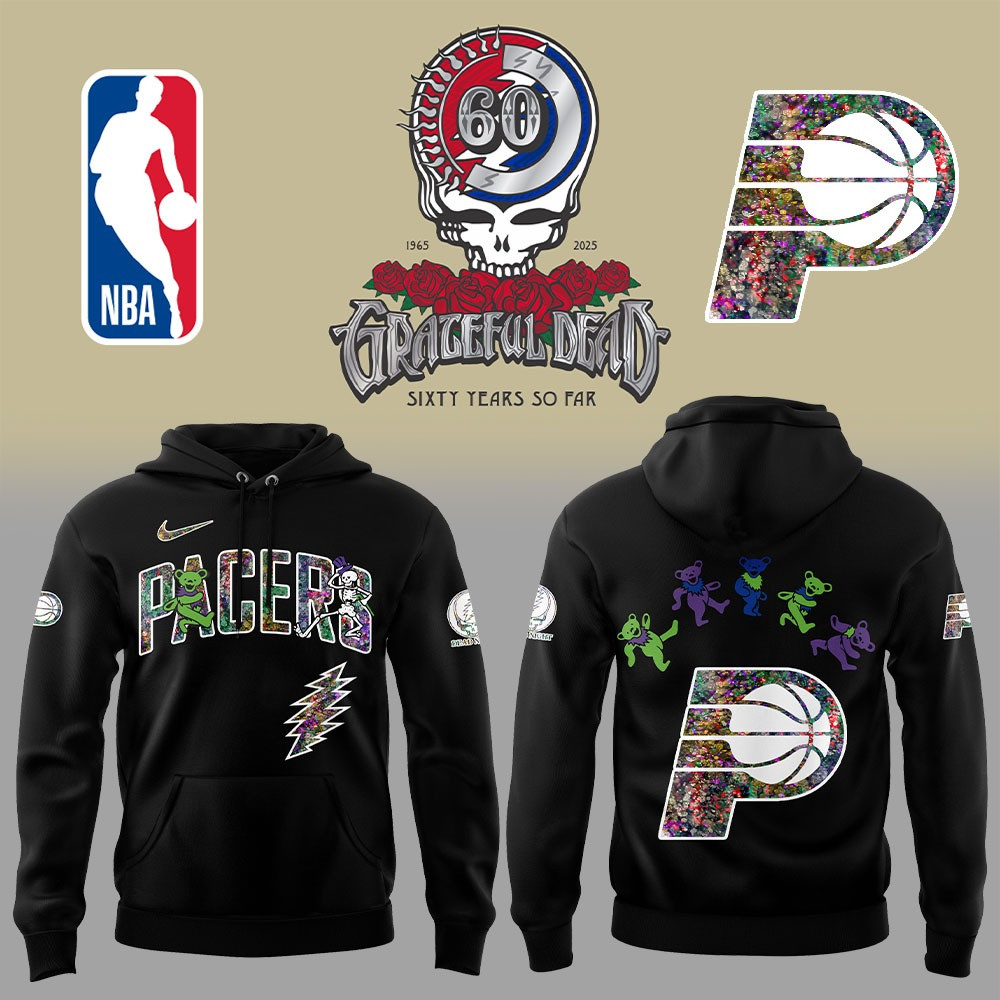 Indiana Pacers Grateful Dead 60th Anniversary Black Hoodie Cool Gifts For Basketball Fans