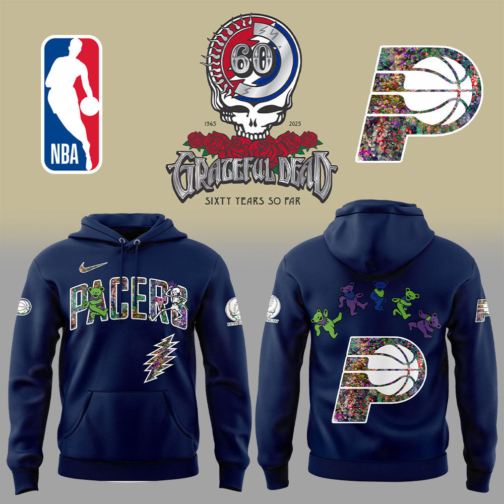 Indiana Pacers Grateful Dead 60th Anniversary Blue Hoodie NBA Basketball Enthusiast Gifts