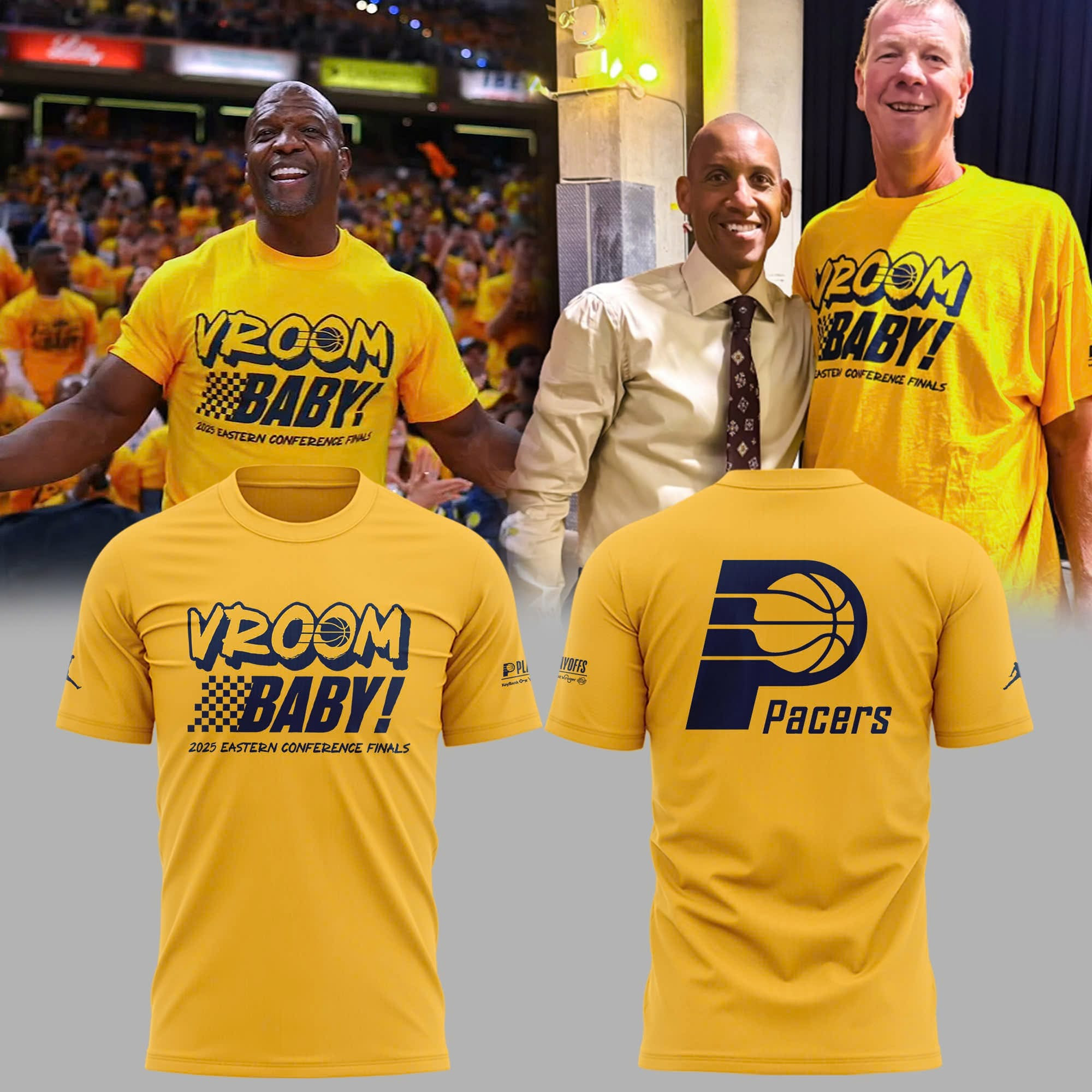Indiana Pacers Vroom Baby T-Shirt Yellow Eastern Conference Champions 2025 NBA Finals Merch