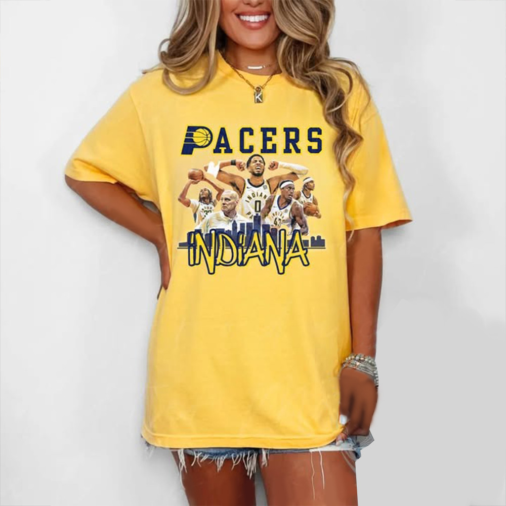 Indiana Pacers Women's T-Shirt Yellow NBA Pacers Merch Basketball Lover Fan Gifts For Her