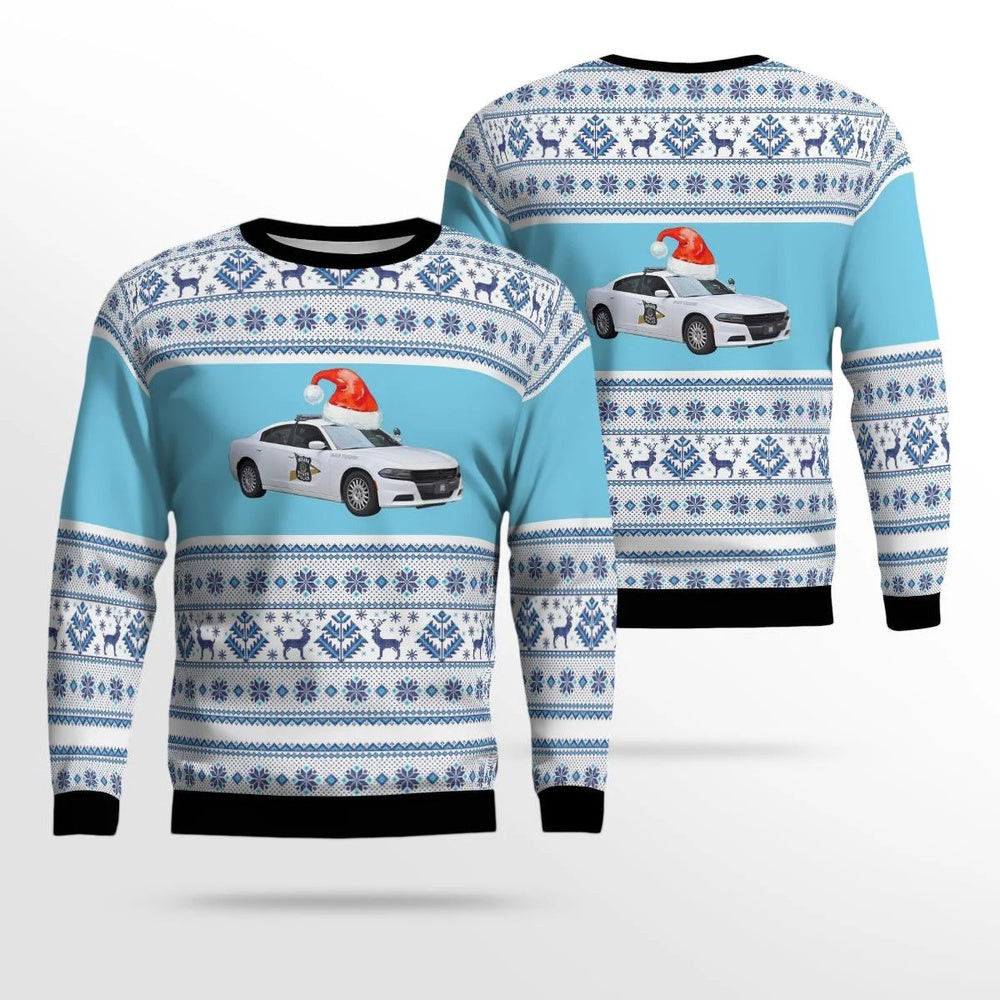 Indiana State Police Dodge Charger Christmas AOP Ugly Sweater Xmas Unisex Sweater Christmas Gifts For Men Women