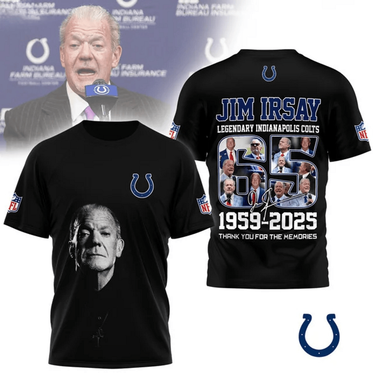 Indianapolis Colts Jim Irsay 1959-2025 Thank You For The Memories Signature 3D T-Shirt Gift For Fan Lover