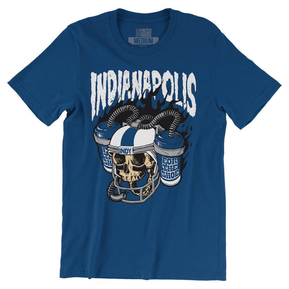 Indianapolis Horseshoe Head Beer Helmet Skull Graphic T-Shirt Indy Football Fan Gear Gift