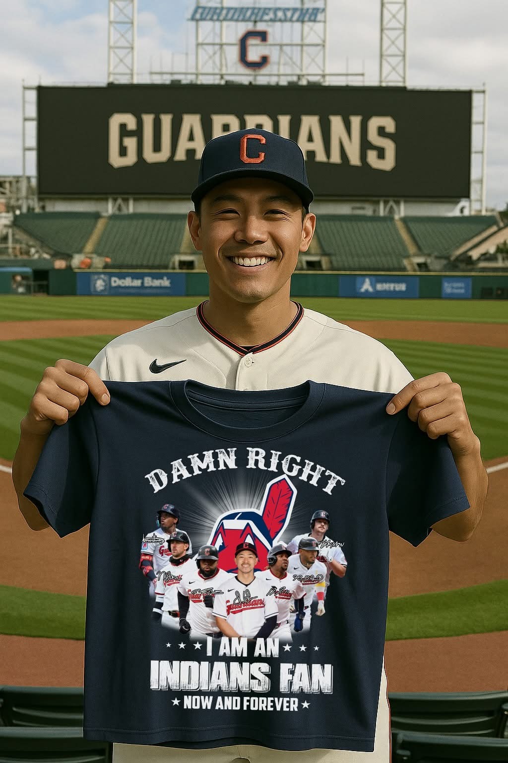Indians Merch Damn Right I Am An Indians Fan Now And Forever T-Shirt Best Baseball Father'S Day Gifts