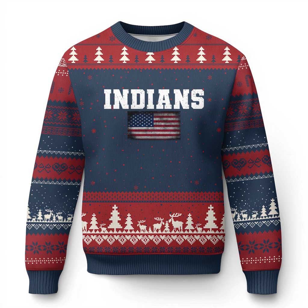 Indians Ugly Christmas Sweater Retro USA Flag Patriotic Xmas Clothing Gift Ideas