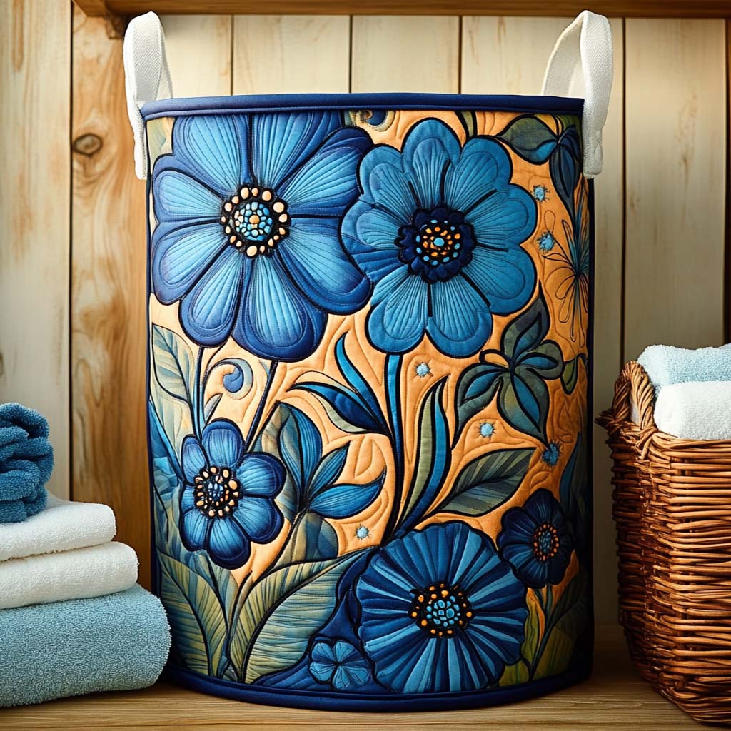 Indigo Bloom Harmony Quilted Laundry Basket Great Stocking Stuffer