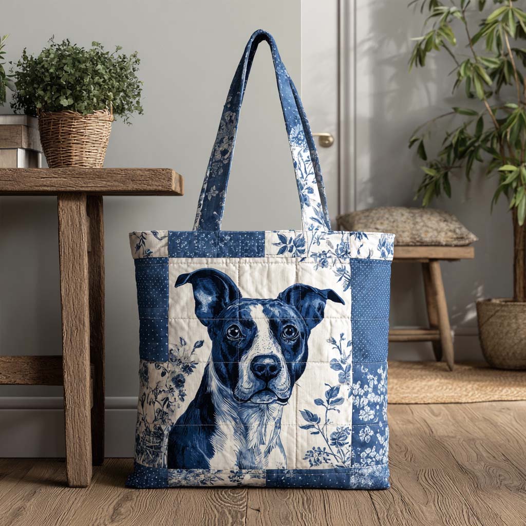 Indigo Pitbull Glow Quilted Tote Bag Gifts For Dog Parents