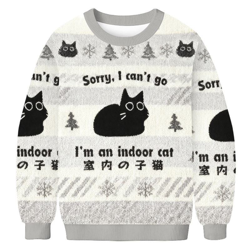 Indoor Cat Christmas Ugly Sweater Funny Meme Xmas Clothing Cat Owner Christmas Gifts