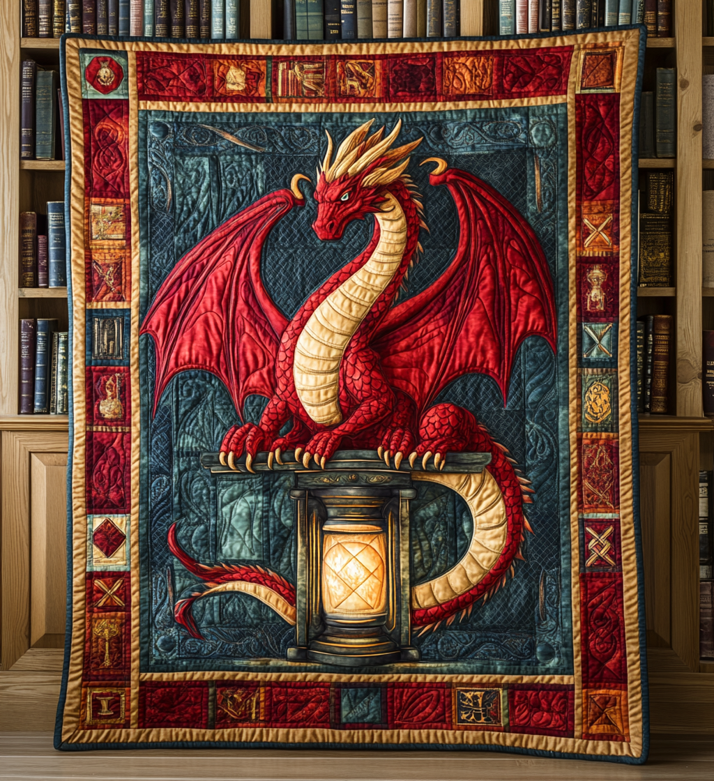 Inferno Dragon Quilted Blanket Gift For Dragon Lover