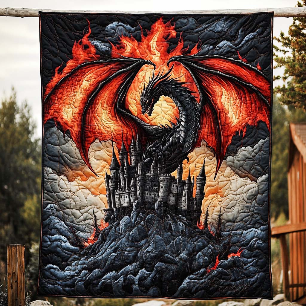 Inferno Guardian Quilted Blanket Unique Dragon Gifts