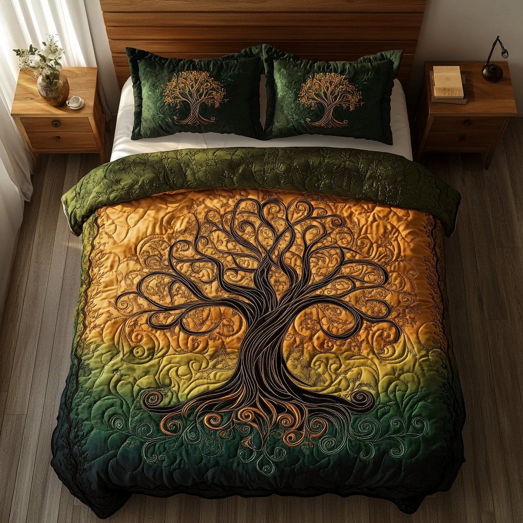 Infinite Branches Quilted Bedding Set Personalized Bedding Set Gift for Couples