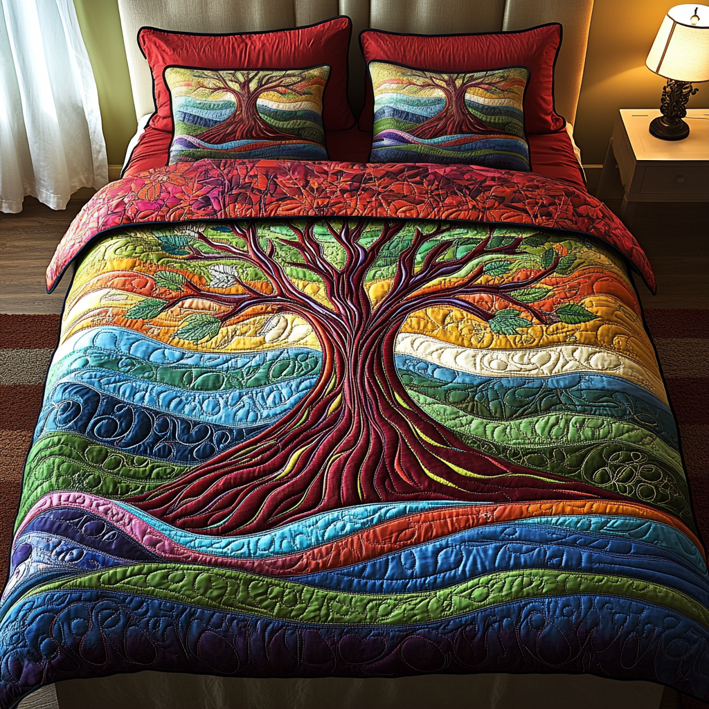 Infinite Tree Quilted Bedding Set Best Bed Sheet Set Tree Of Life Gifts For Her