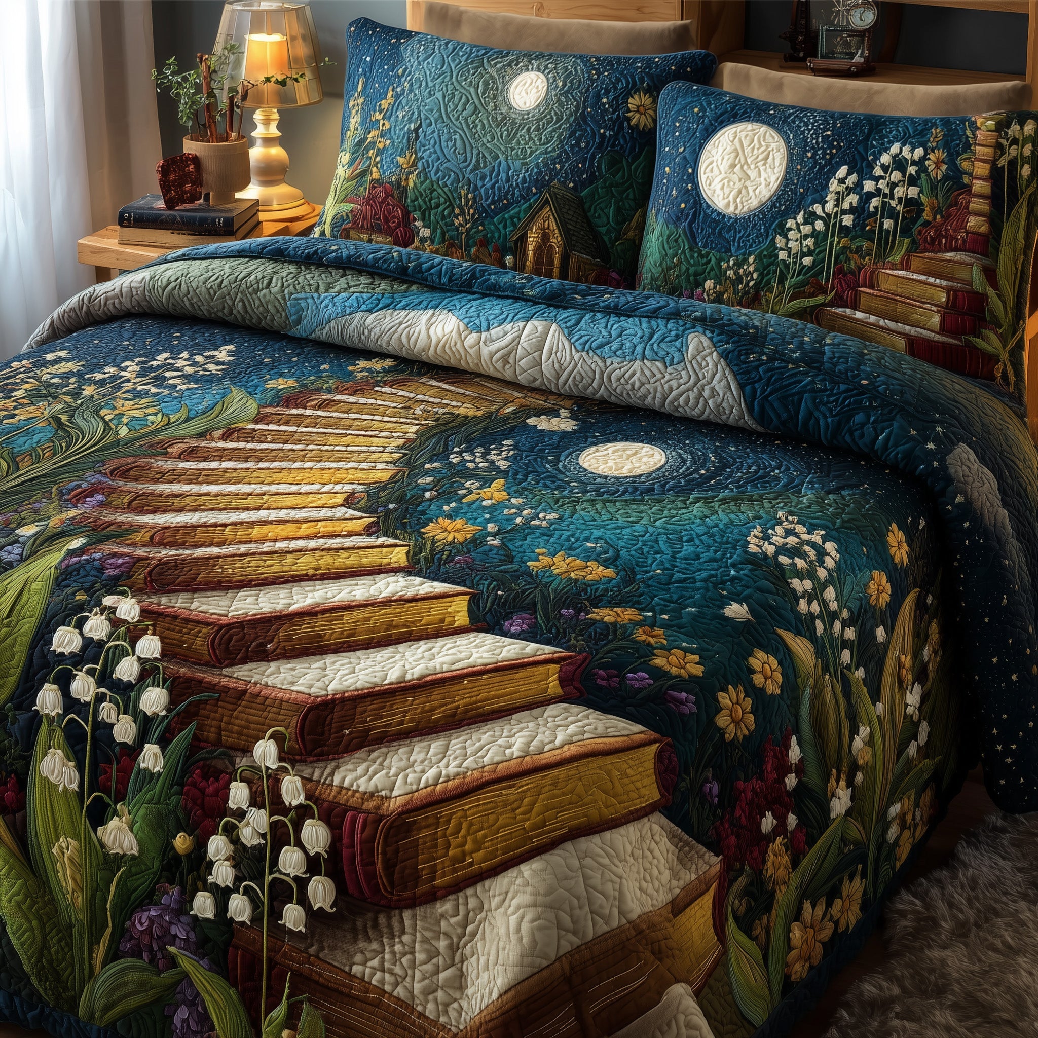 Infinity Lily Of The Valley Quilted Bedding Set Geometrical Pattern