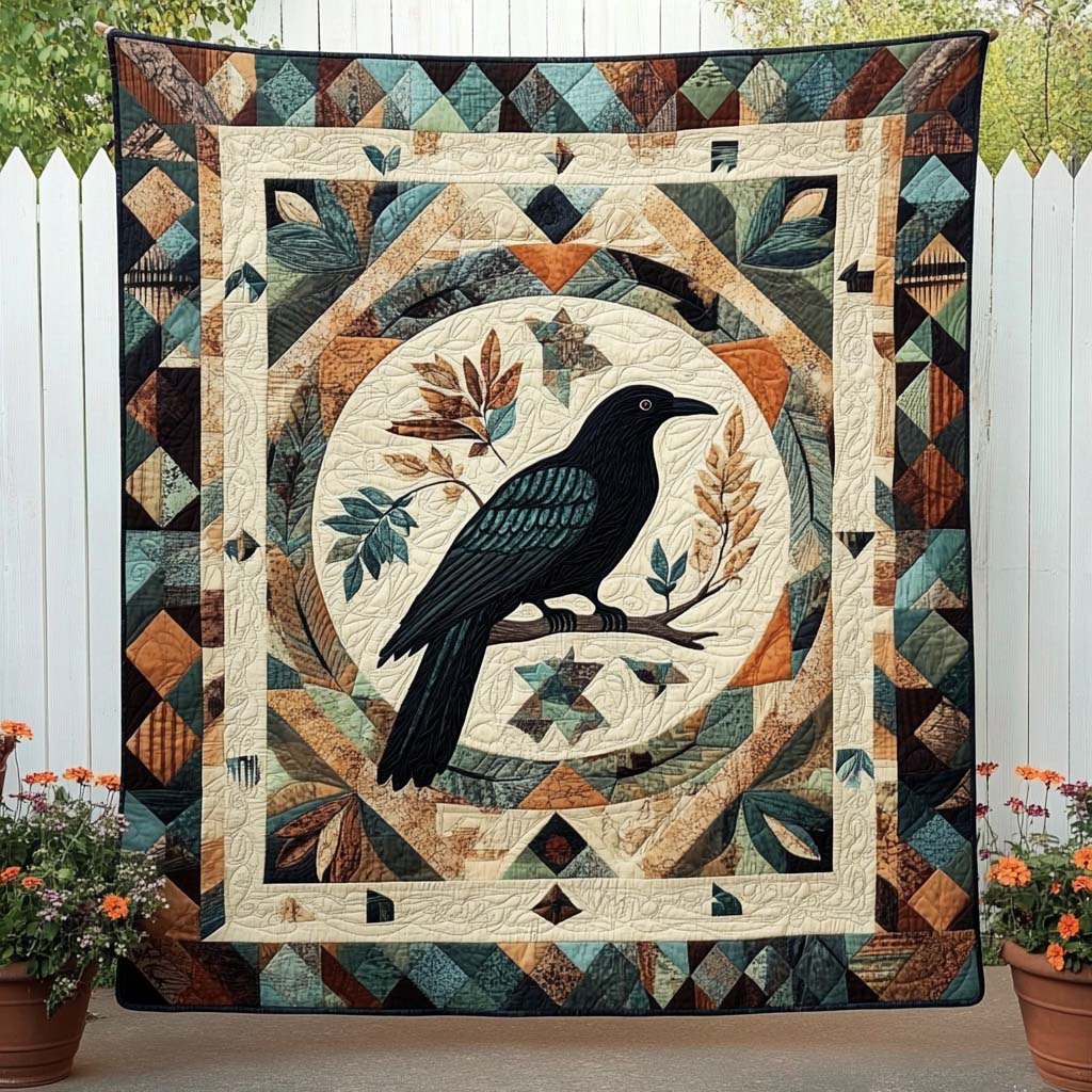 Ink Black Silence Quilted Blanket Cute Throw Blanket Gifts For Crow Lovers