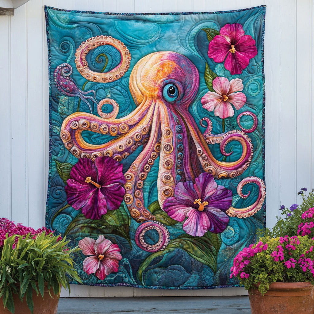 Ink in Bloom Quilted Blanket Christmas Holiday Octopus Lover Gifts