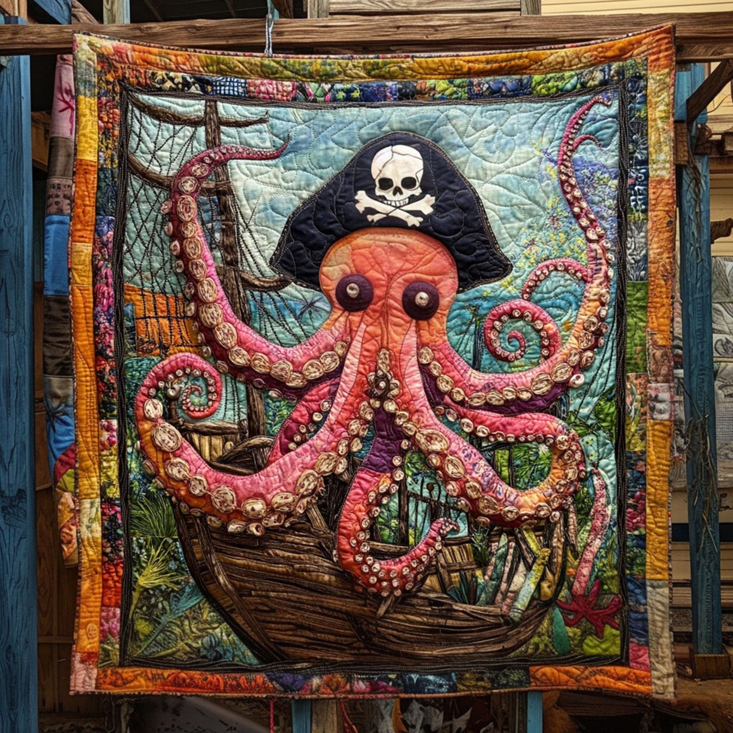 Inked Majesty Quilted Blanket Xmas Holiday Octopus Themed Gifts