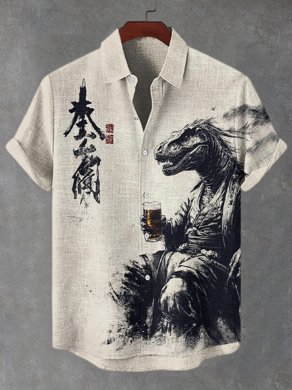 Inkwash Art Dinosaur Drinking Print Hawaiian Shirt Gifts For Dinosaur Lovers