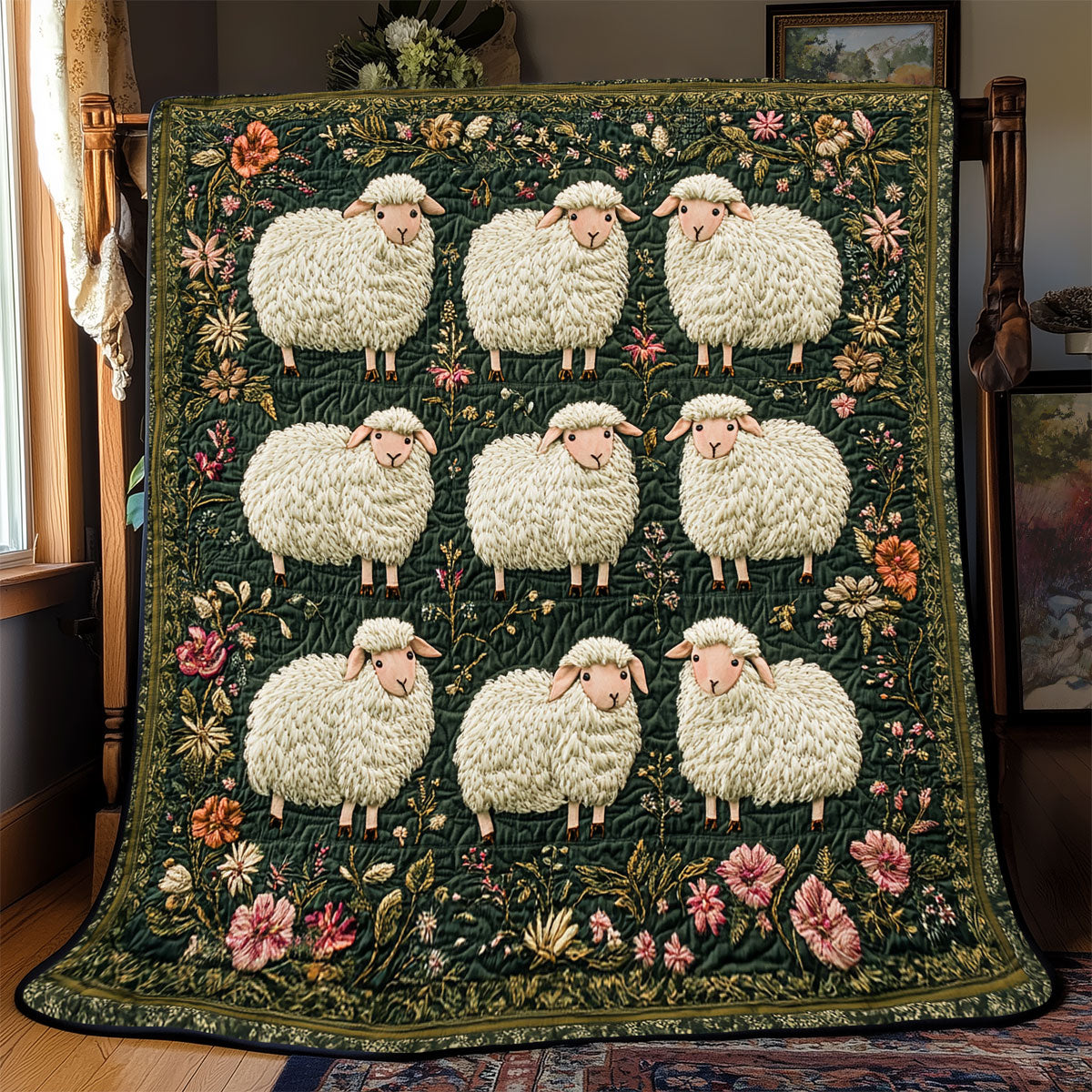 Innocent Lamb Quilt Blanket Fluffy Throw Blanket Floral Gifts For Sheep Lovers