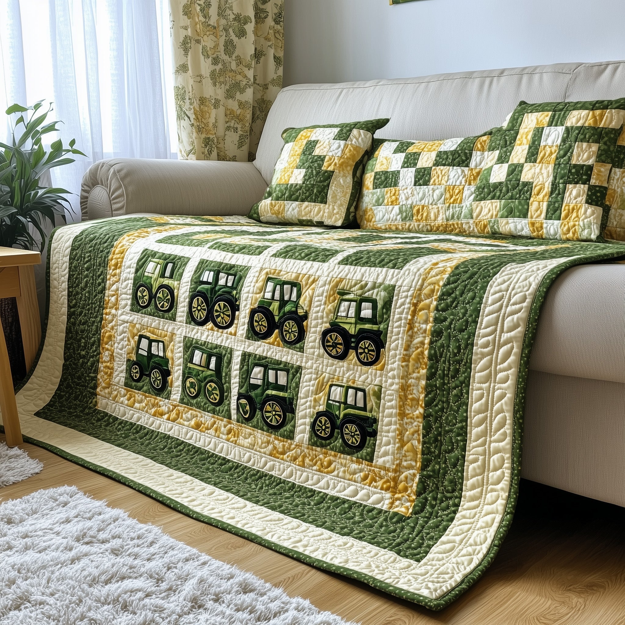 Inox Trac Cute Truck Yellow Quilted Blanket Gift For Kids Nursery And Baby Shower