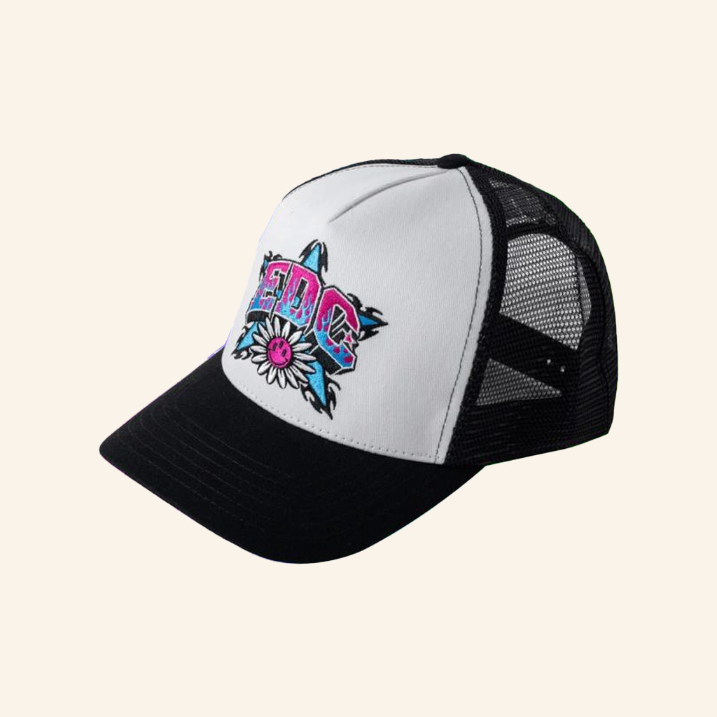 Insomniac Merch Embroidered Edc Daisy Flame Trucker Hat Husband Christmas Gift Ideas Insomniac Merch Embroidered Edc Daisy Flame Trucker Hat Husband Christmas Gift Ideas