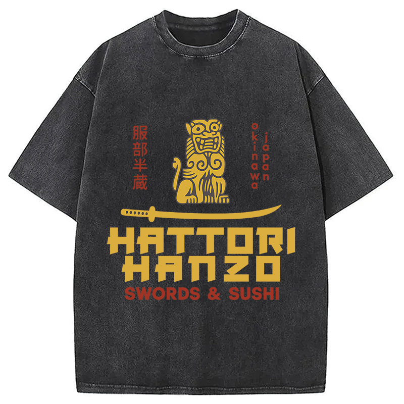 intage Japanese Samurai Sword Action Kill Washed T-Shirt Trendy Everyday Casual Outfit Gifts For Brother
