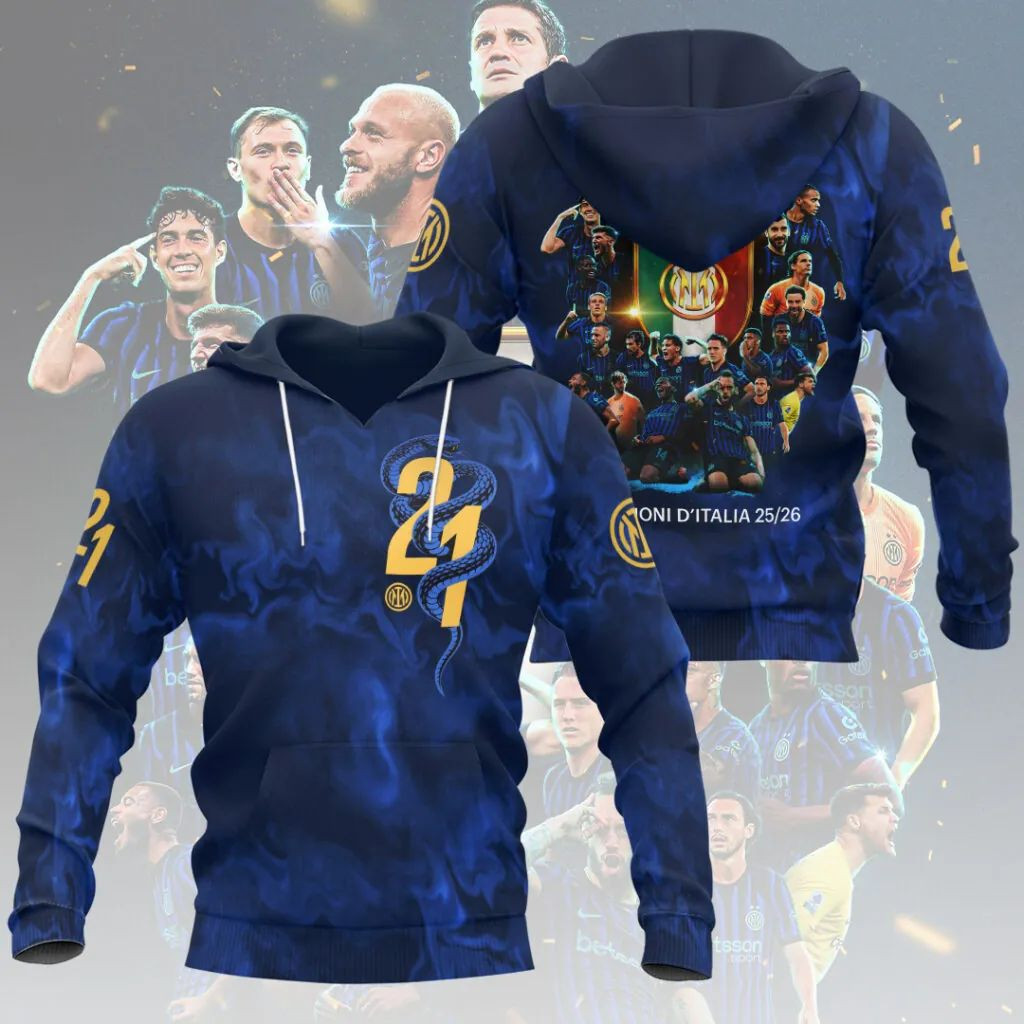 Inter Milan Campioni D'Italia 25 26 Hoodie Inter Milan 21th Star Apparel Soccer Lover Gift