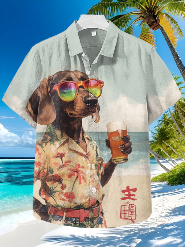 International Dog Day Dachshund Dog Holiday Holding Beer Art Hawaiian Shirt Gifts For Dog Lovers