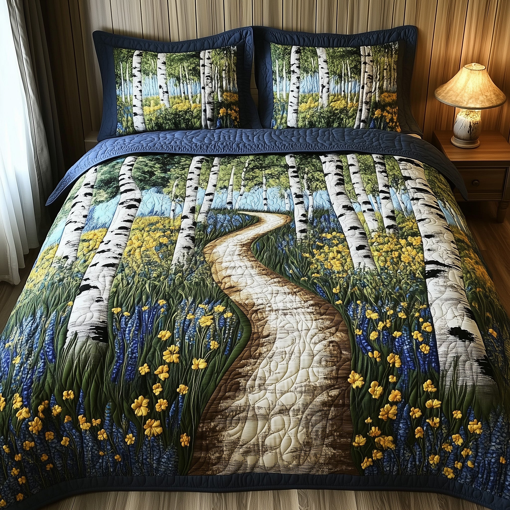 Into the Blooming Woods Quilted Bedding Set Duvet Cover Merchandise Gift For Mid Autumn Festival
