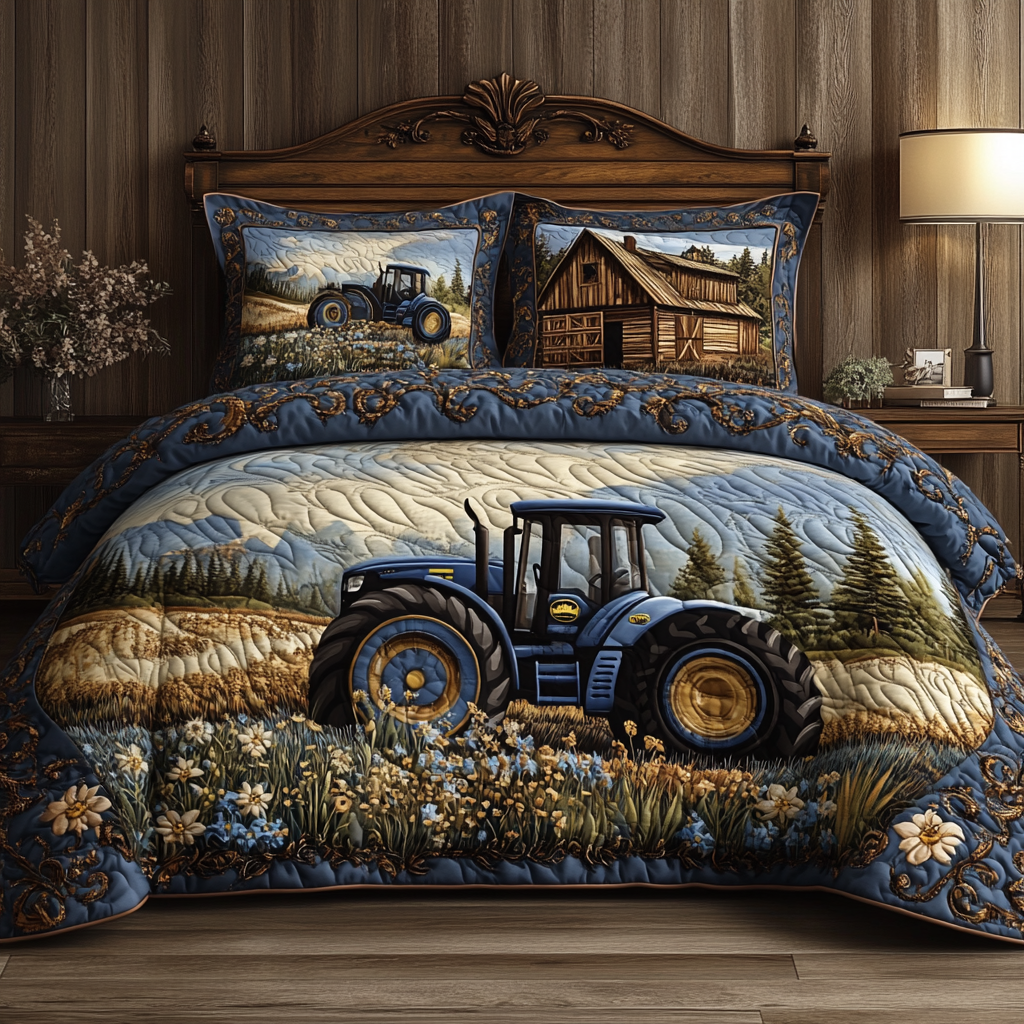 Into the Fields Quilted Bedding Set Bed Decor Ideas Gifts For Tractor Lovers