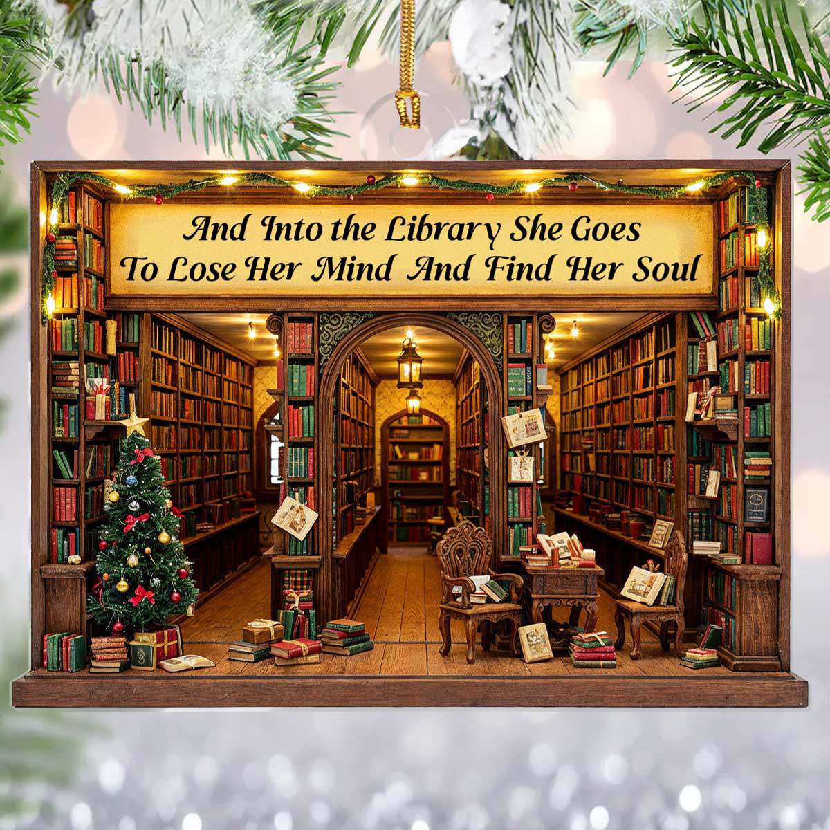 Into The Library She Goes Christmas Ornament Bookstore Design Christmas Gifts For Book Lovers