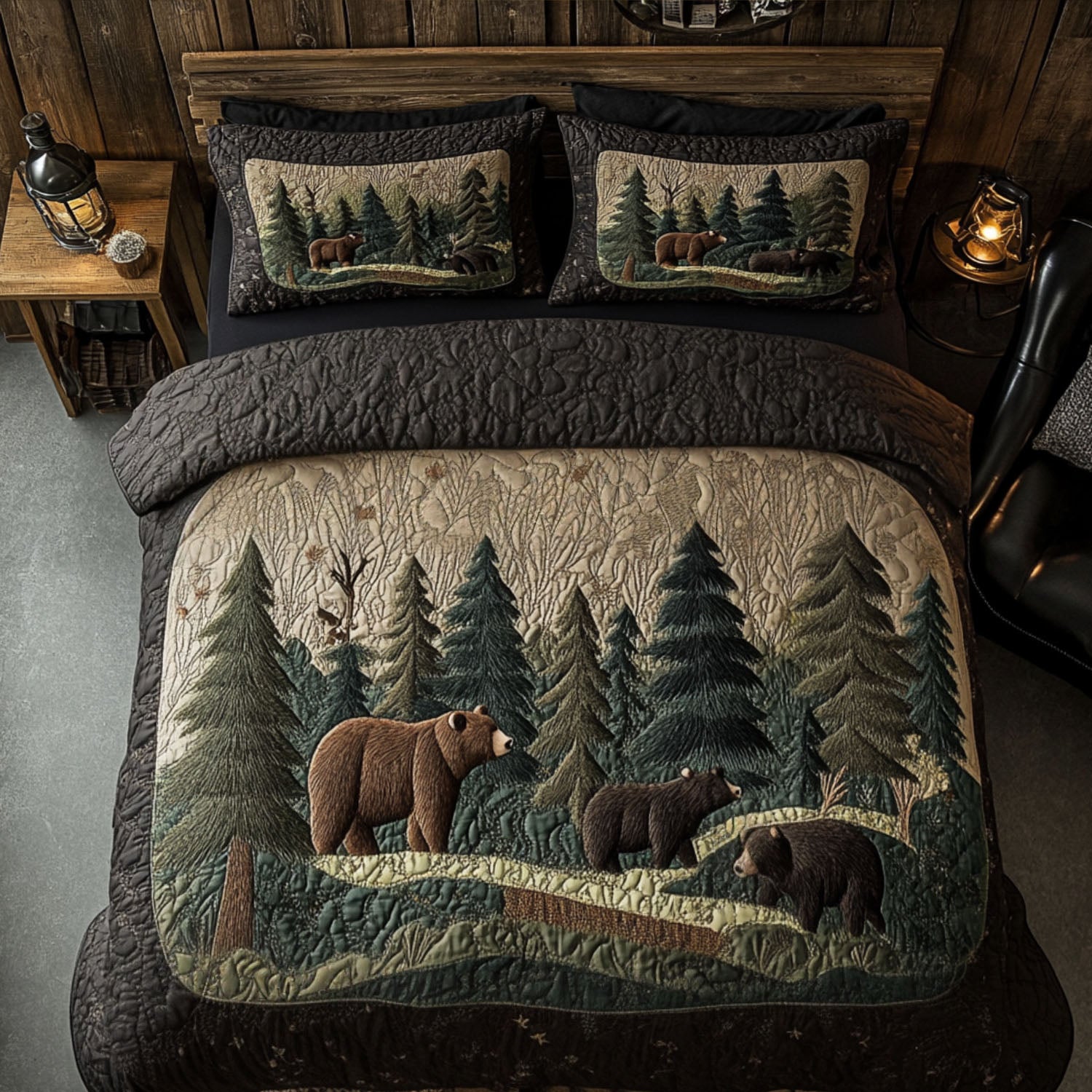 Into the Pines Quilted Bedding Set Bed Room Decoration Best Gifts For Wildlife Lovers