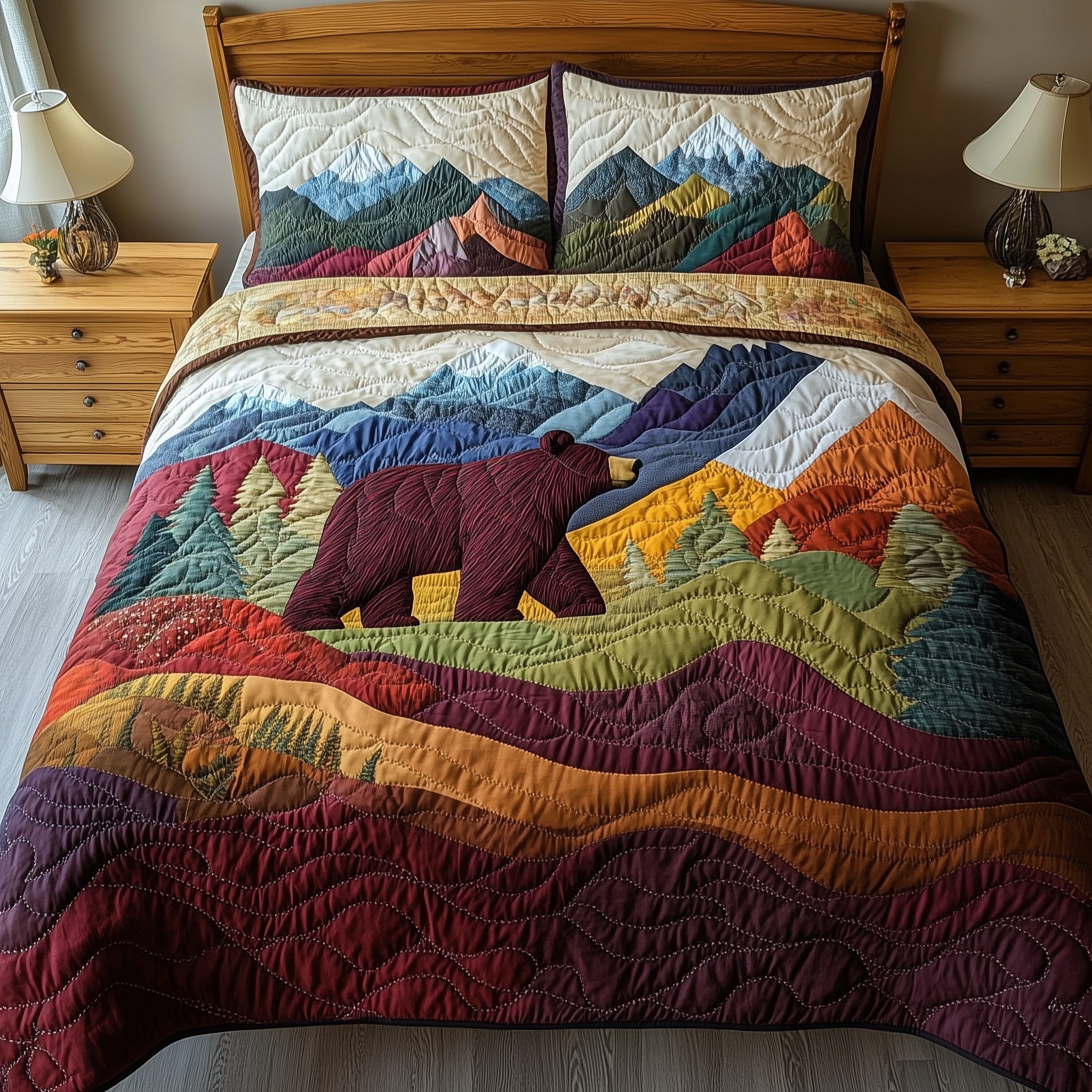 Into the Wild Quilted Bedding Set Duvet Cover Bed Sheet Bear Gifts For Her