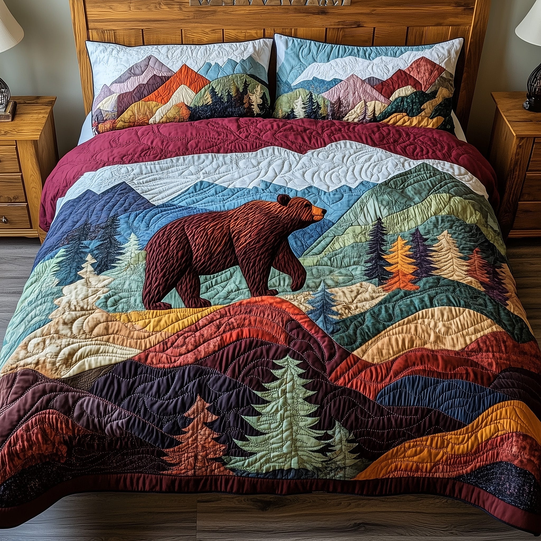 Into the Wild Quilted Bedding Set Duvet Cover Bed Sheet Bear Gifts For Him Christmas