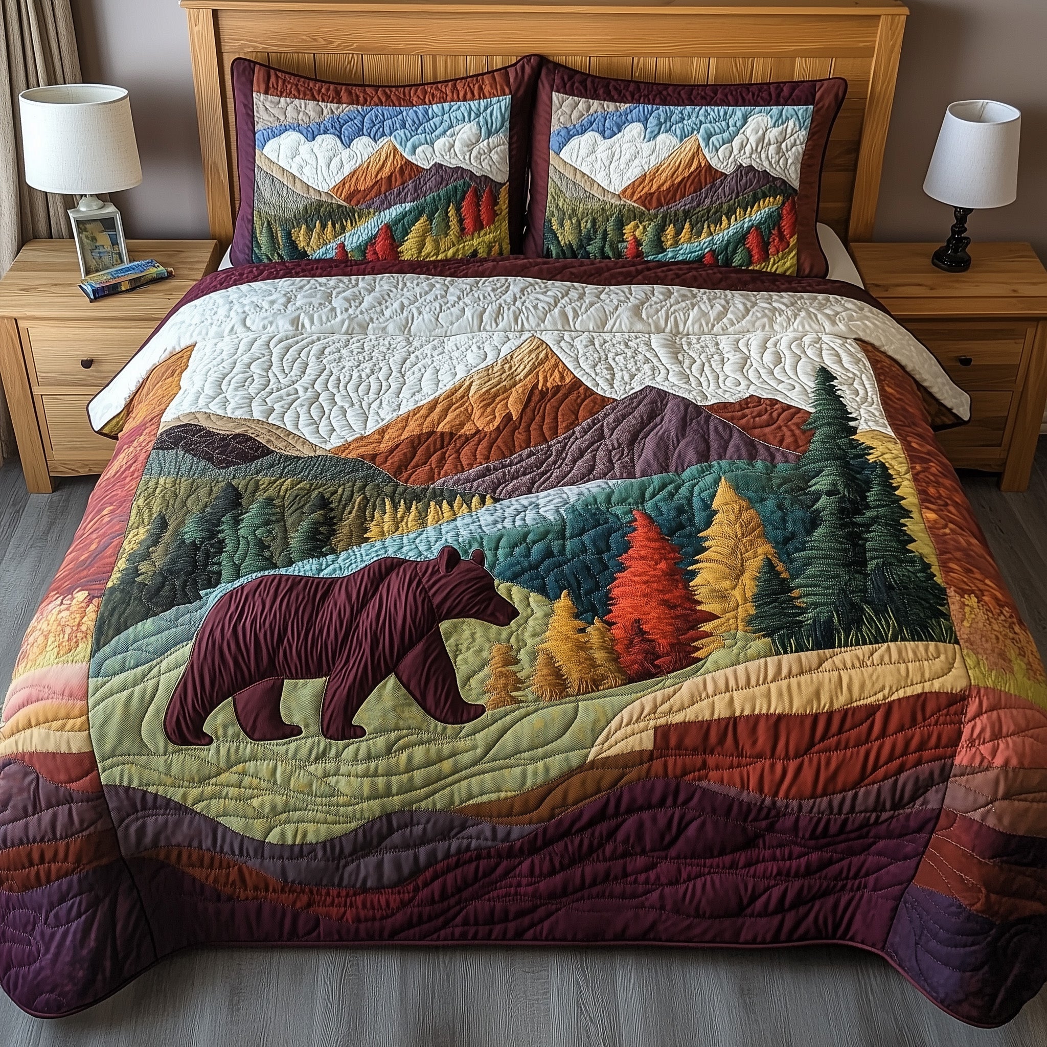 Into the Wild Quilted Bedding Set Duvet Cover Bed Sheet Bear Theme Gifts Christmas