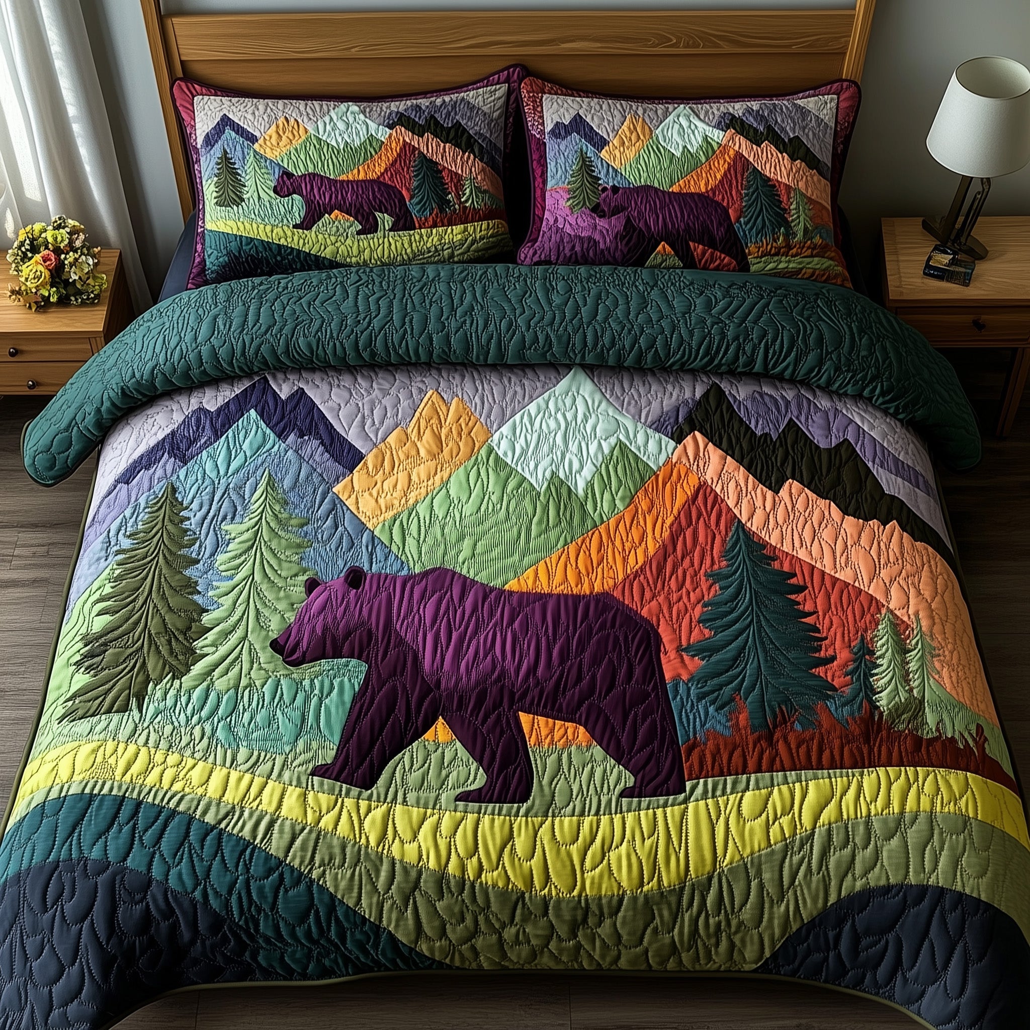 Into the Wild Quilted Bedding Set Duvet Cover Bed Sheet Cute Bear Gift Ideas